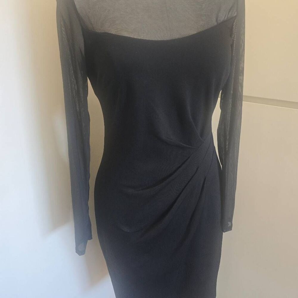 Cache Blk Mesh/Knit Long Slv. Bodycon Cocktail/Formal Knee Lgth. Dress, EUC, S 8